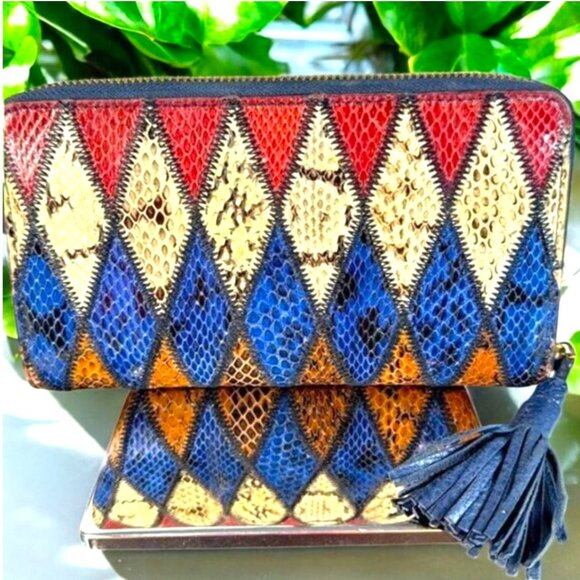 Tory Burch Snakeskin Suede Flap Crossbody & Zip Around Continental Wallet COA - Picture 14 of 17